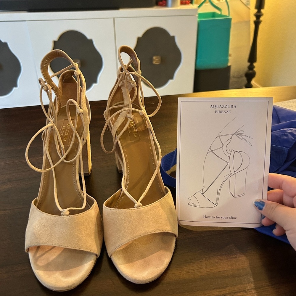 Aquazzura Nude Lace-Up Heels